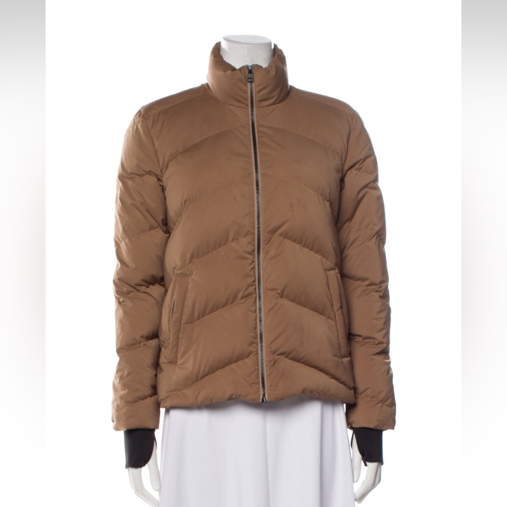 Theory Camel Puffer Jacket with Chevron Stitching